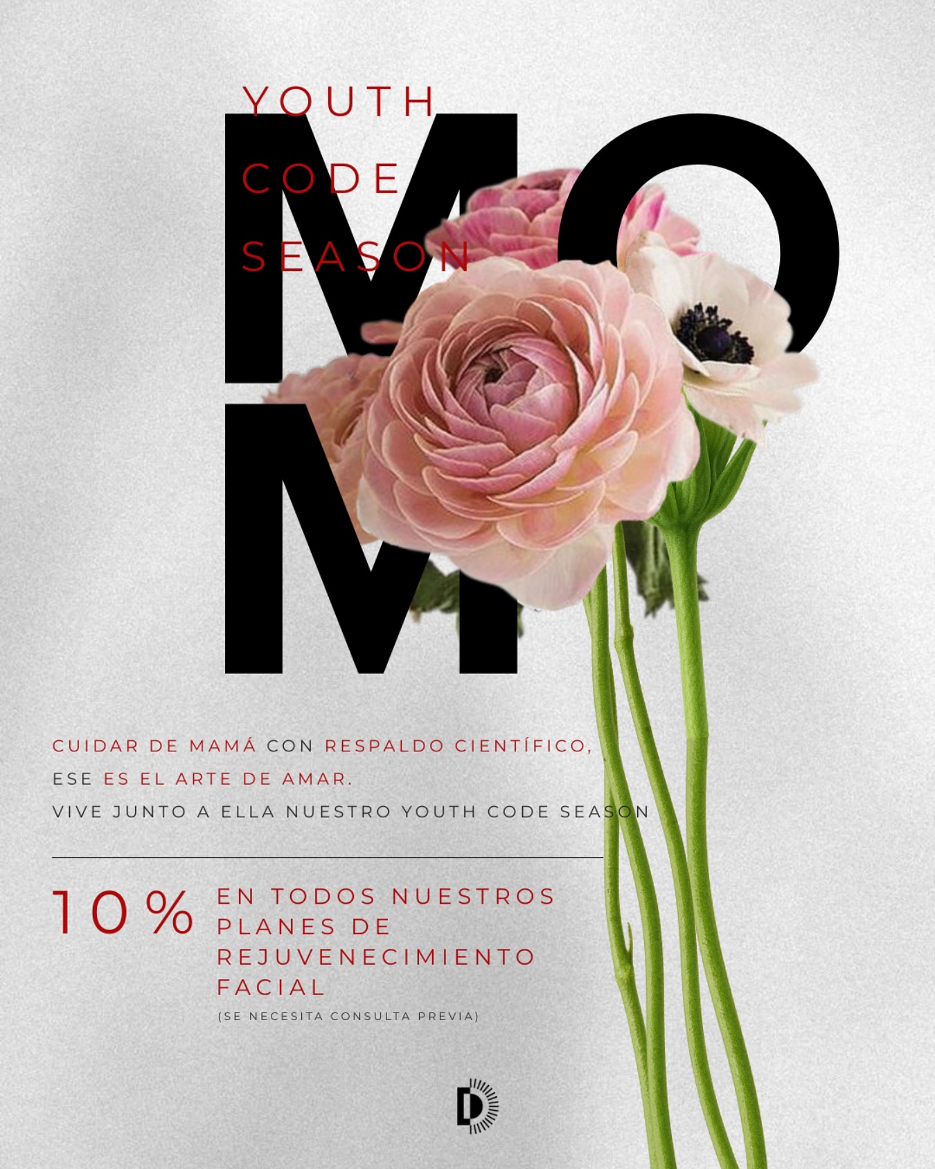 ✨ YOUTH CODE SEASON ✨
Activamos el código del rejuvenecimiento.
Este 29, 30 y 31 de mayo, vive una experiencia exclusiva con un 10% de descuento en todos nuestros protocolos de rejuvenecimiento.
Una temporada dedicada a quienes entienden que
Cuidar de mamá con respaldo científico, es el arte de amar.
Además, tendremos sorpresas pensadas para transformar tu visita en un momento inolvidable.